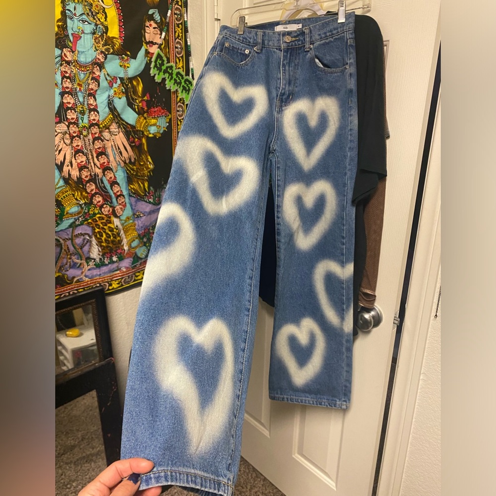 Blue jean big Heart designs wide leg pant